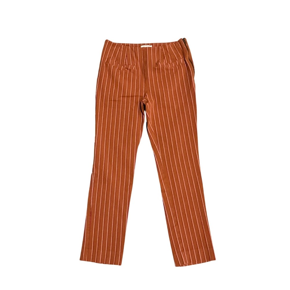 Anthropologie The Essential Slim Striped Pants Rust Crop Stretch Size 0 Mid Rise